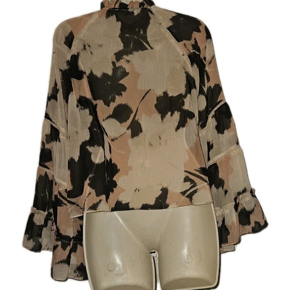 Y2K Sheer Babydoll Floral Ruffle Top Blouse Size XS Fairy Garden Whimsy - Picture 2 of 5